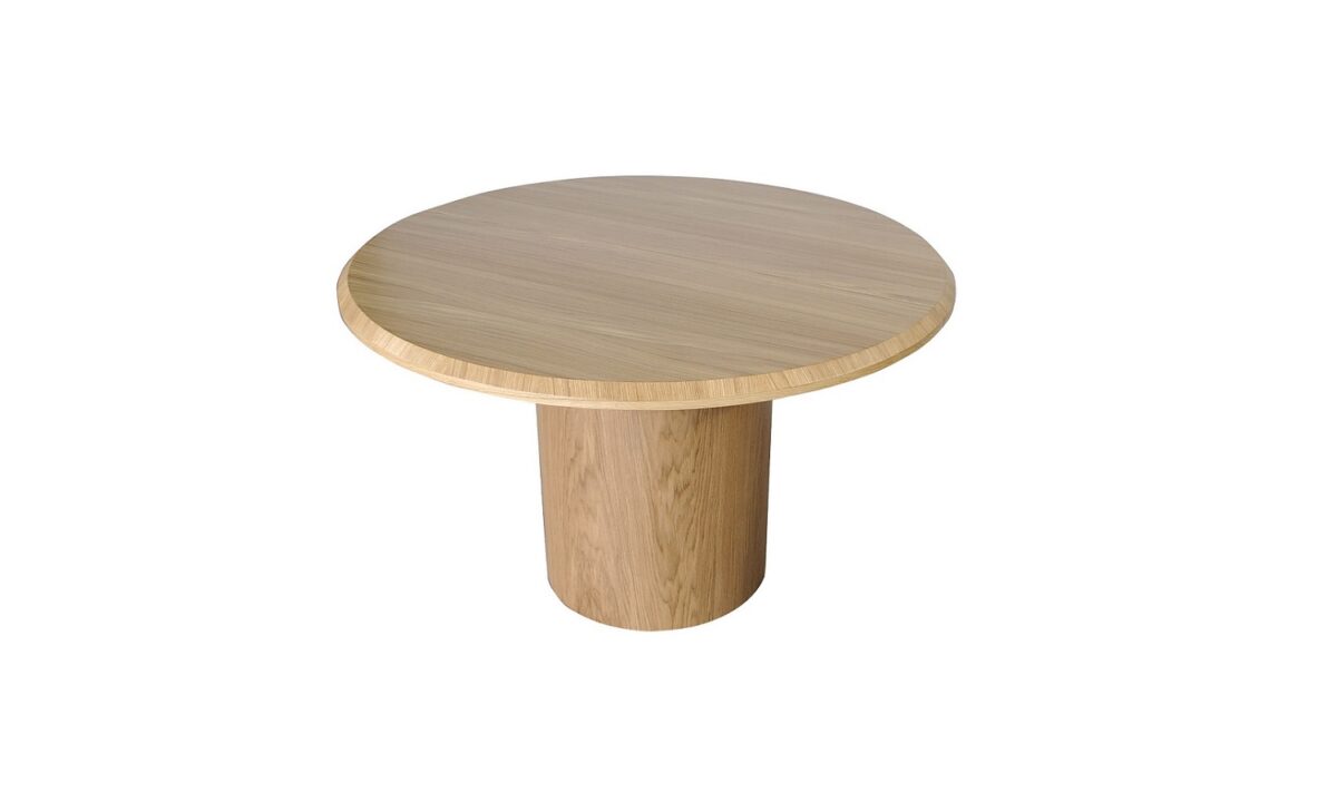 stół okrągły na jednej nodze z lamelami